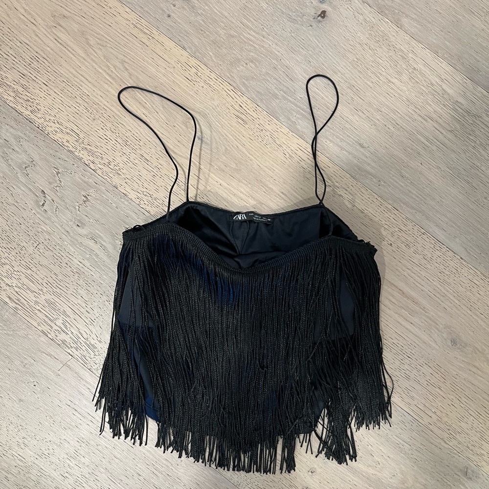 Zara Black Fringe Crop Top